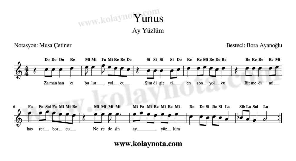 Ay Yüzlüm Kolay Notası