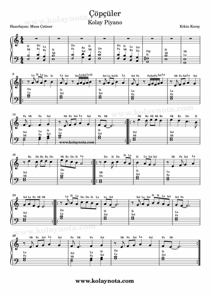 Çöpçüler - Piyano Nota