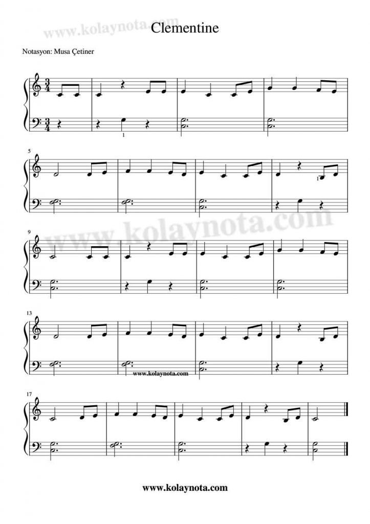Clementine Piyano Notası