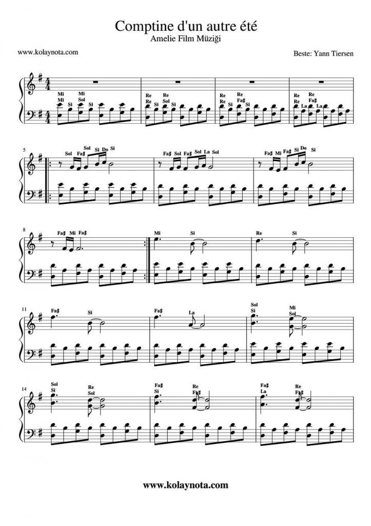 Amelie Piyano Notası