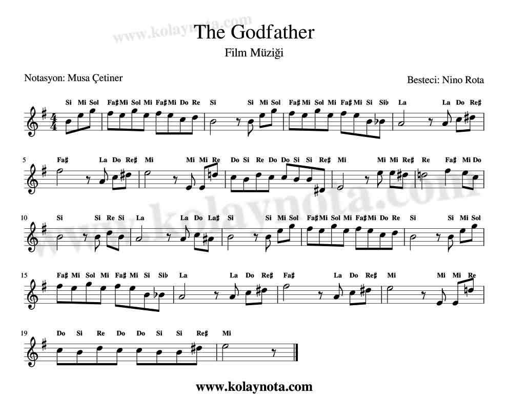 The Godfather - Baba Kolay Notası