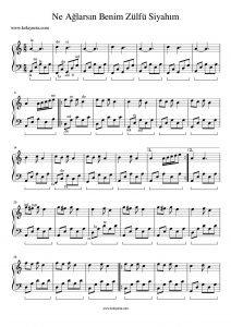 Ne Ağlarsın Benim Zülfü Siyahım Piyano Notası
