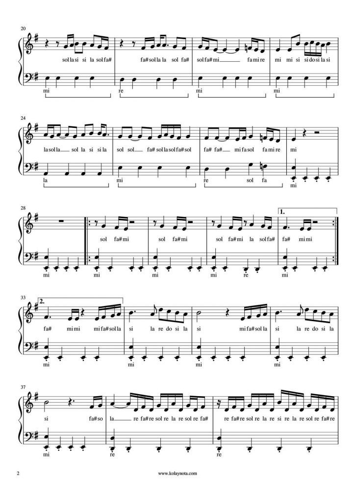 Gülpembe Kolay Piyano Notası - 2