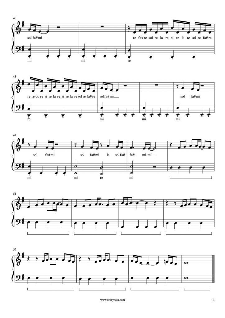 Gülpembe Kolay Piyano Notası - 3