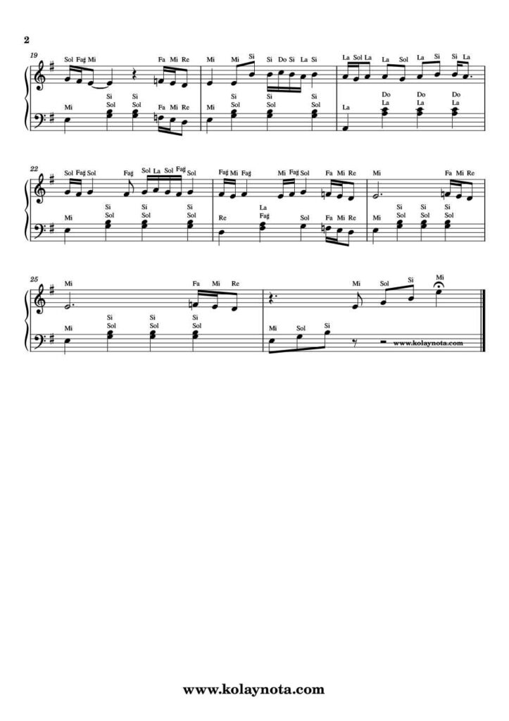 Gülpembe Piyano Notası - 2