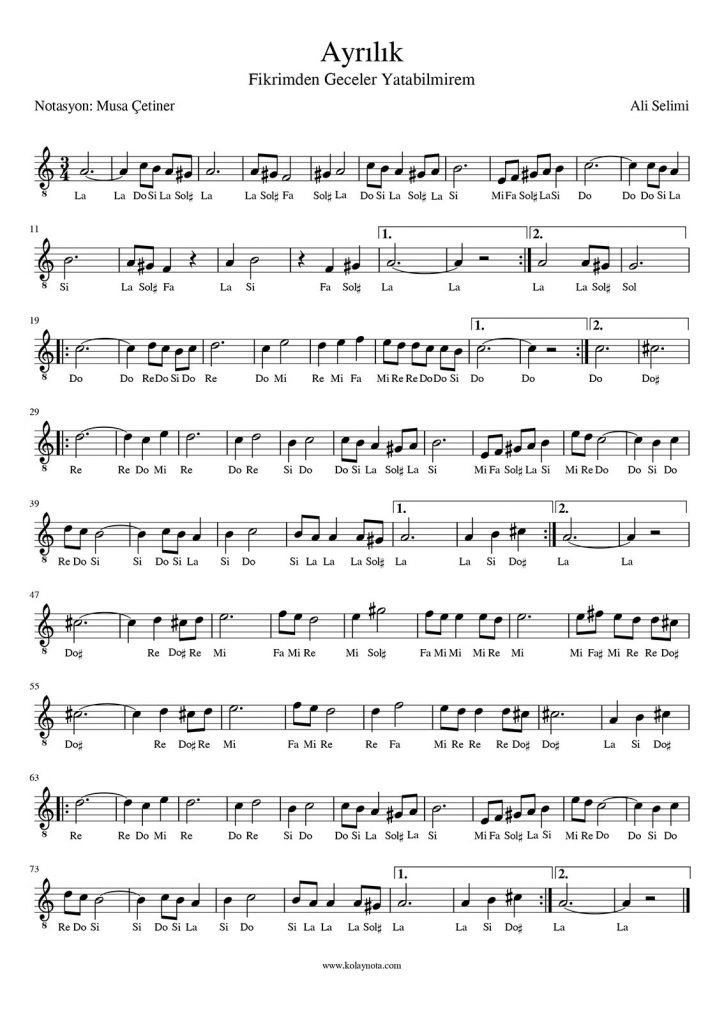 Ayrılık Kolay Nota