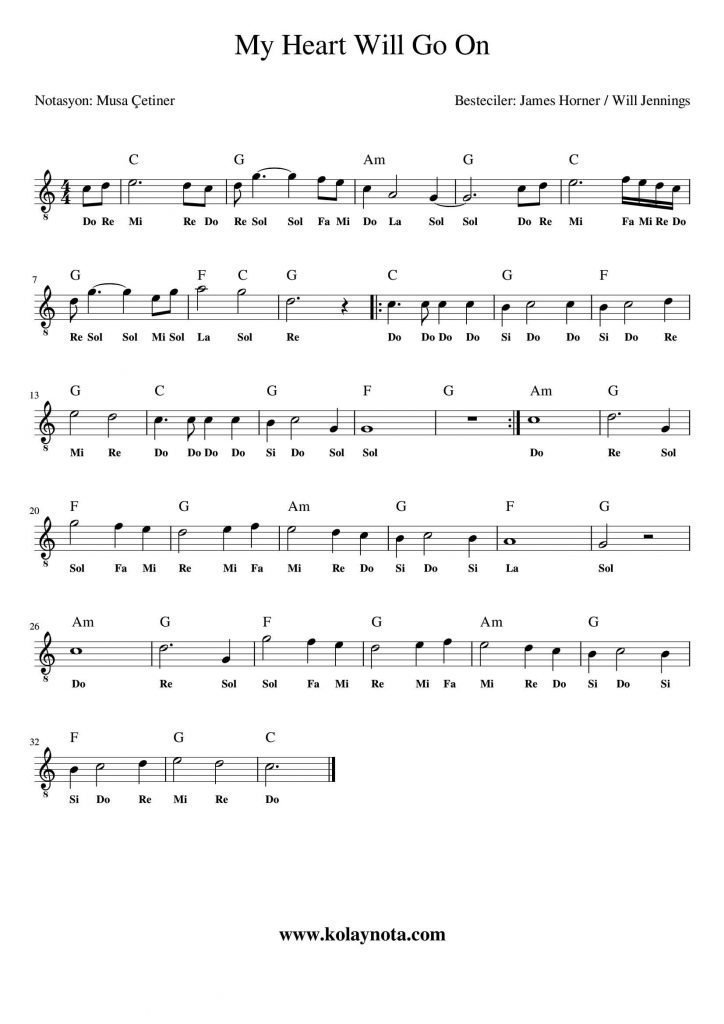My Heart Will Go On Kolay Notası