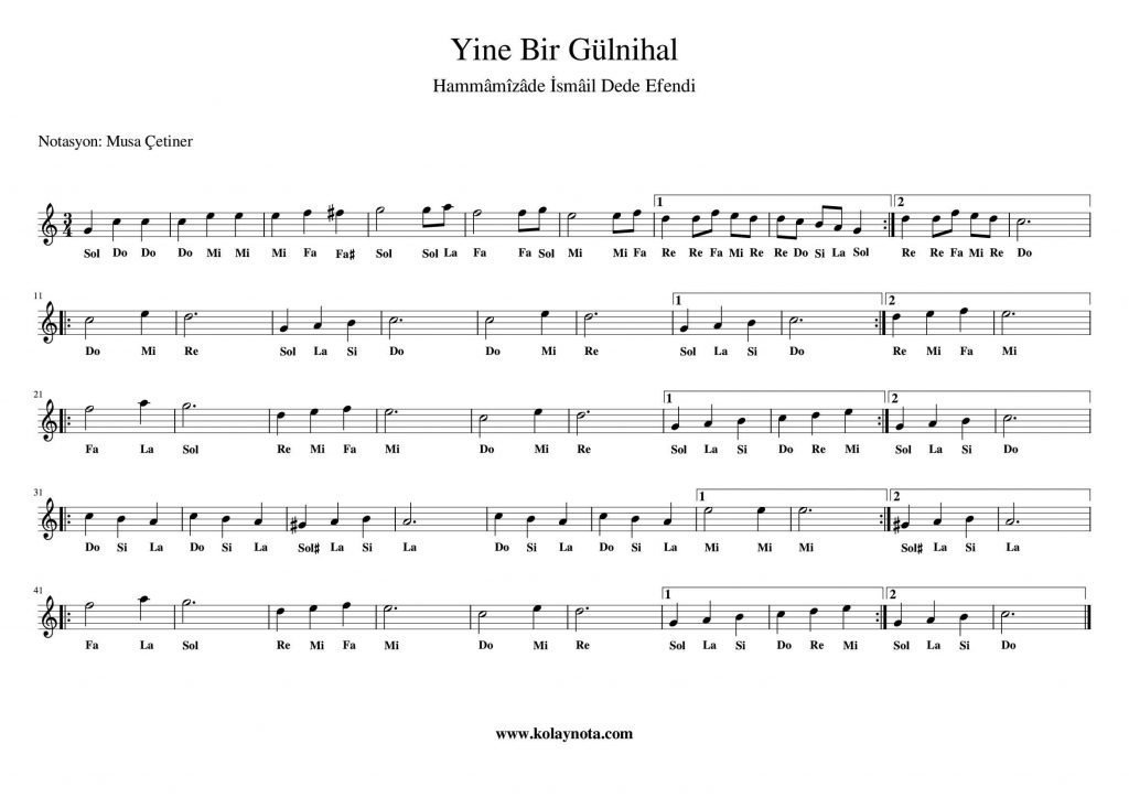 Yine Bir Gülnihal Kolay Notası