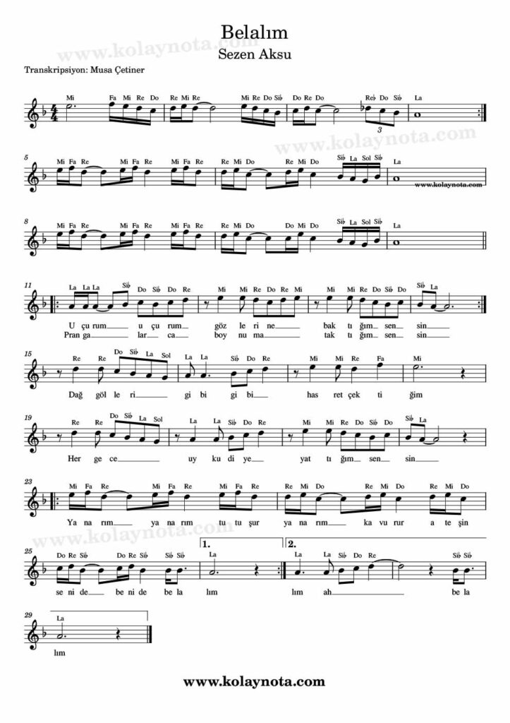 Belalım - Nota