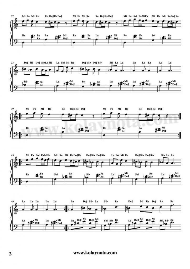 Oy Asiye Asiye Piyano Notaları - 2