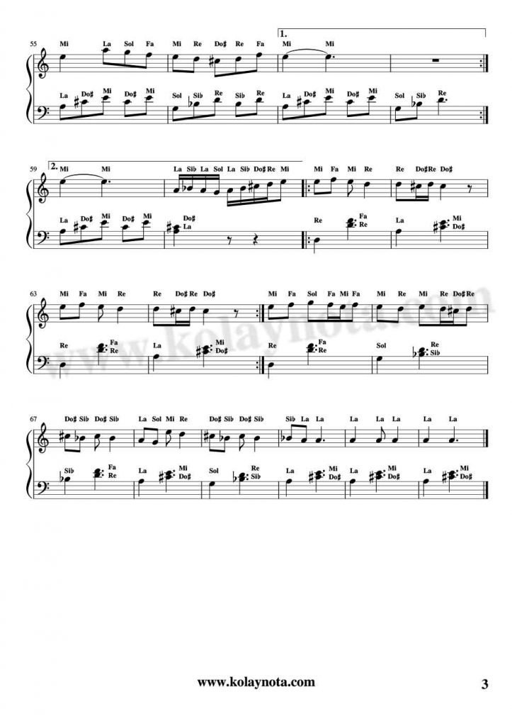 Oy Asiye Asiye Piyano Notaları - 3