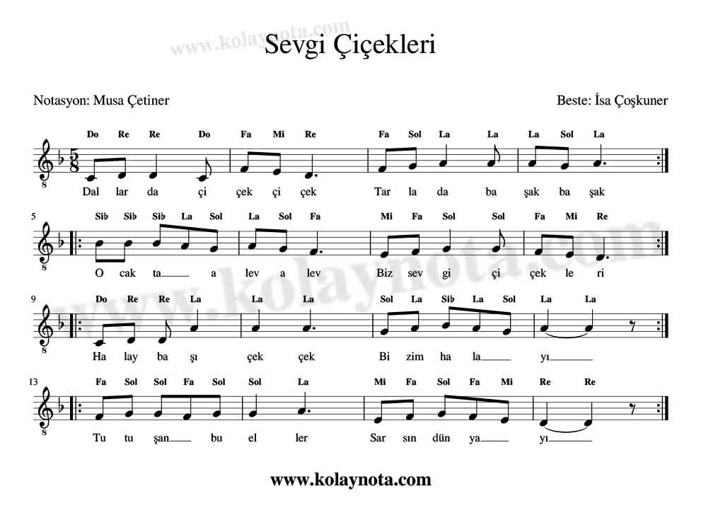 Sevgi Çiçekleri Kolay Notası