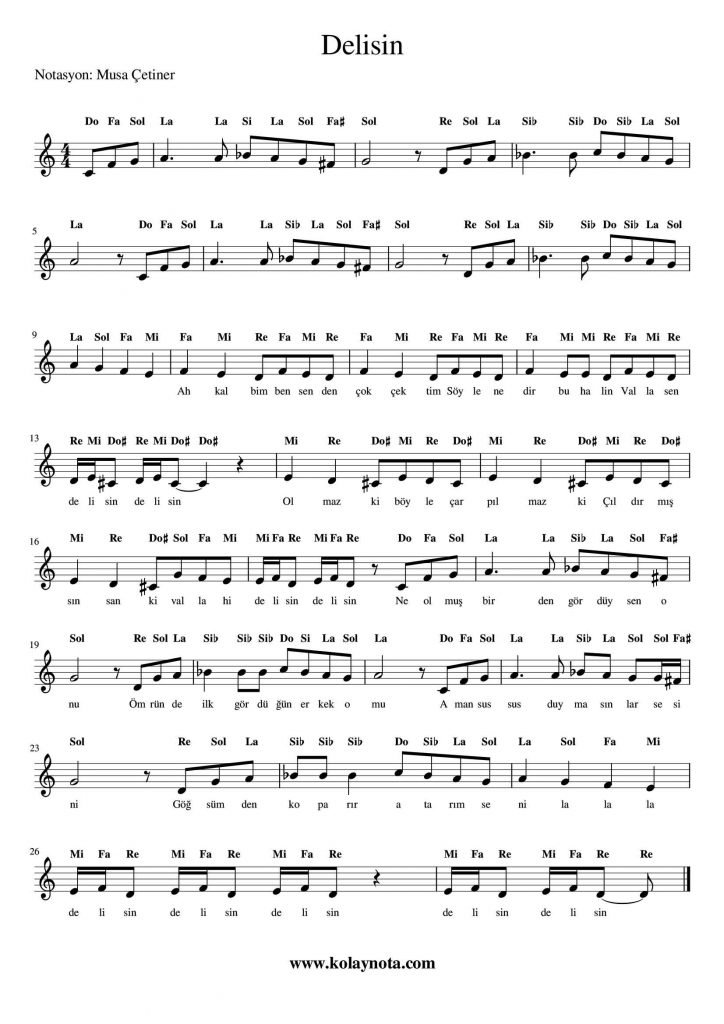 Delisin - Kolay Notası