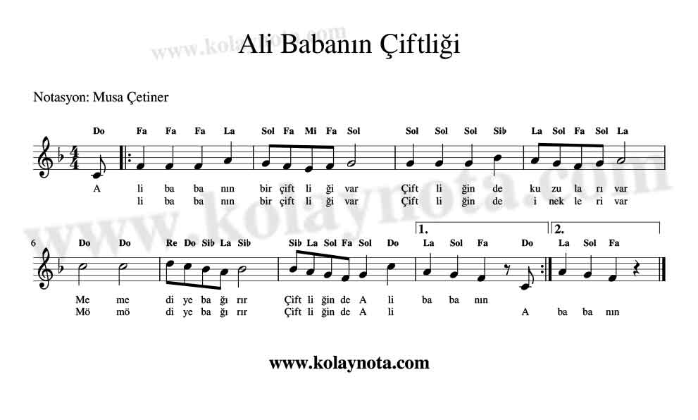 Ali Babanın Çiftliği Kolay Notası