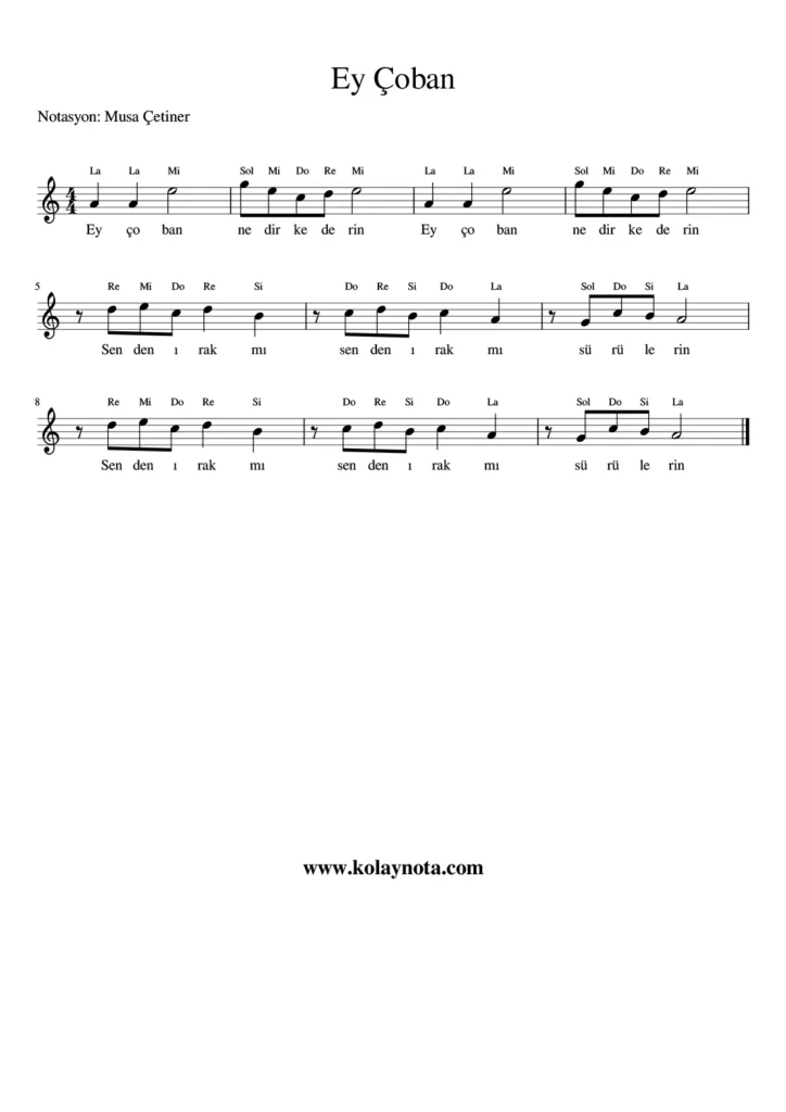 Ey Çoban Nota