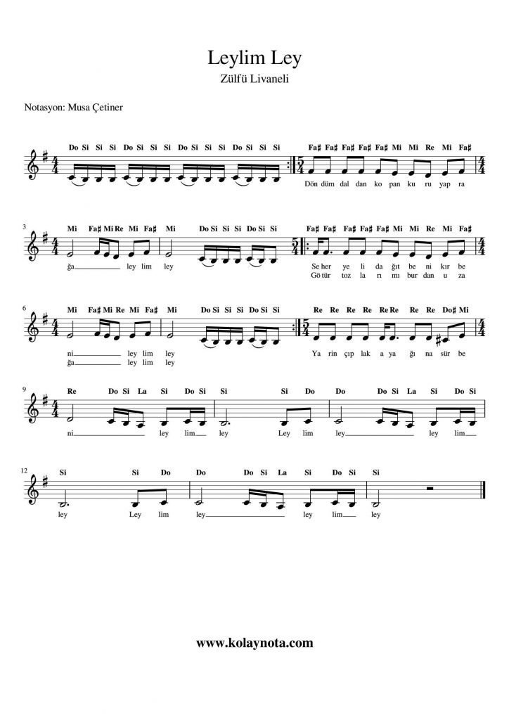 Leylim Ley - Kolay Notası