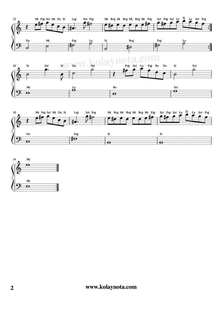 Tek Başına - Piyano Notası - 2