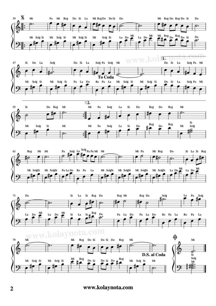 Şimdi Uzaklardasın - Piyano Notası - 2