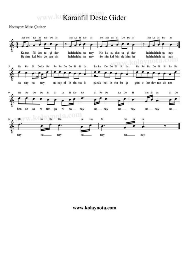 Karanfil Deste Gider - Nota
