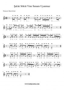 Şafak Söktü Yine Sunam Uyanmaz - Kolay Notası