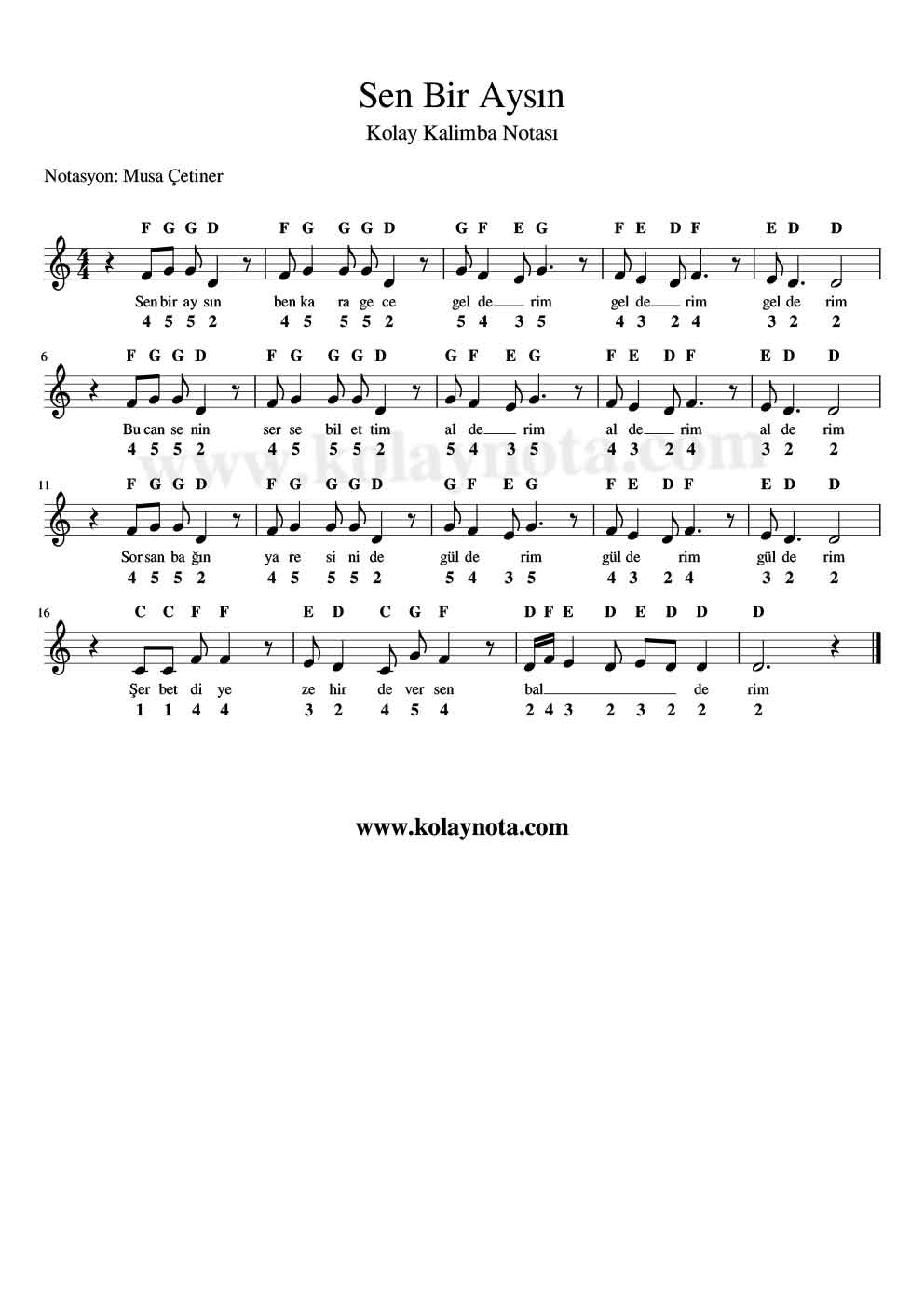 Sen Bir Aysın - Kalimba Notası