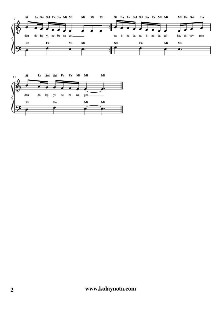 Beyaz Giyme Toz Olur - Kolay Piyano Notası - 2