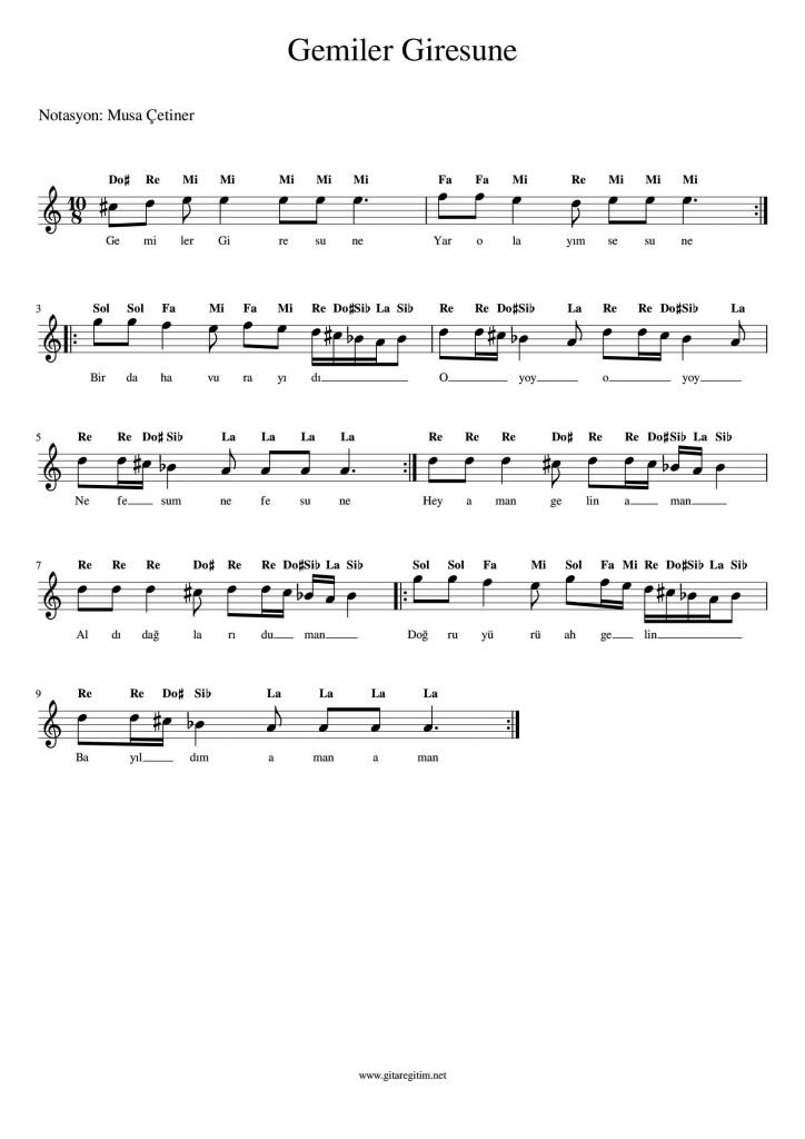 Gemiler Giresune - Kolay Bağlama Notası