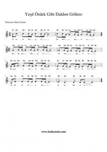 Yeşil Ördek Gibi Daldım Göllere - Kolay Notası