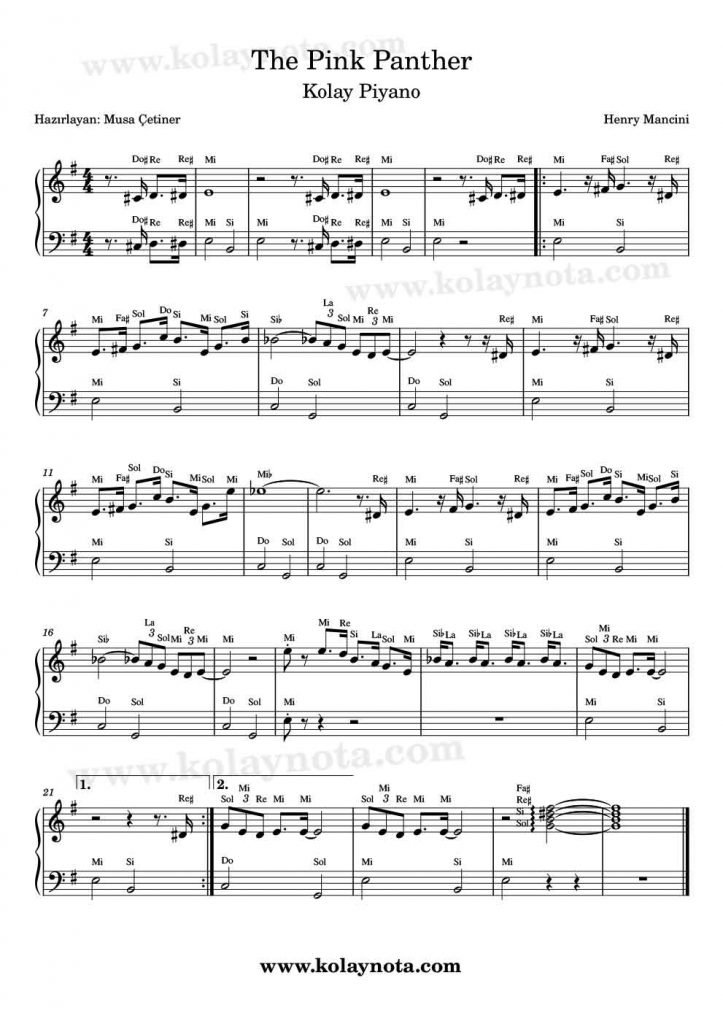 Pempe Panter - Piyano Notası
