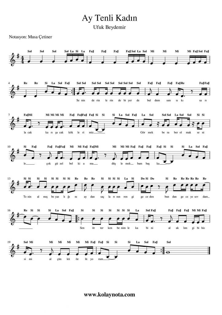 Ay Tenli Kadın - Kolay Notası