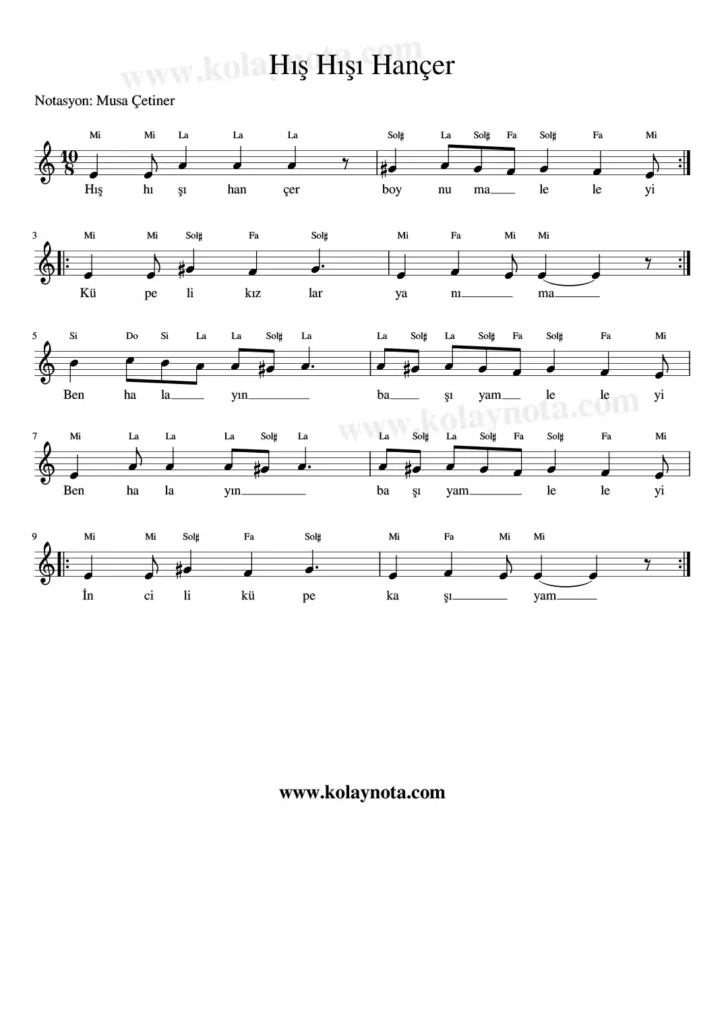 Hış Hışı Hançer Nota