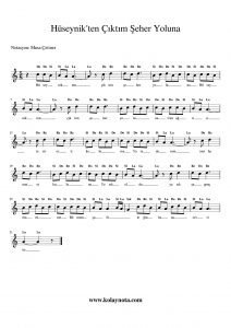 Hüseynik'ten Çıktım Şeher Yoluna - Kolay Bağlama Notası