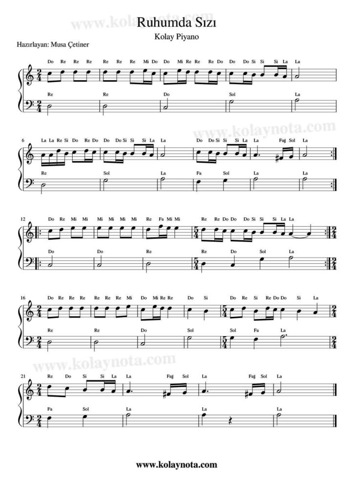 Ruhumda Sızı - Piyano Nota