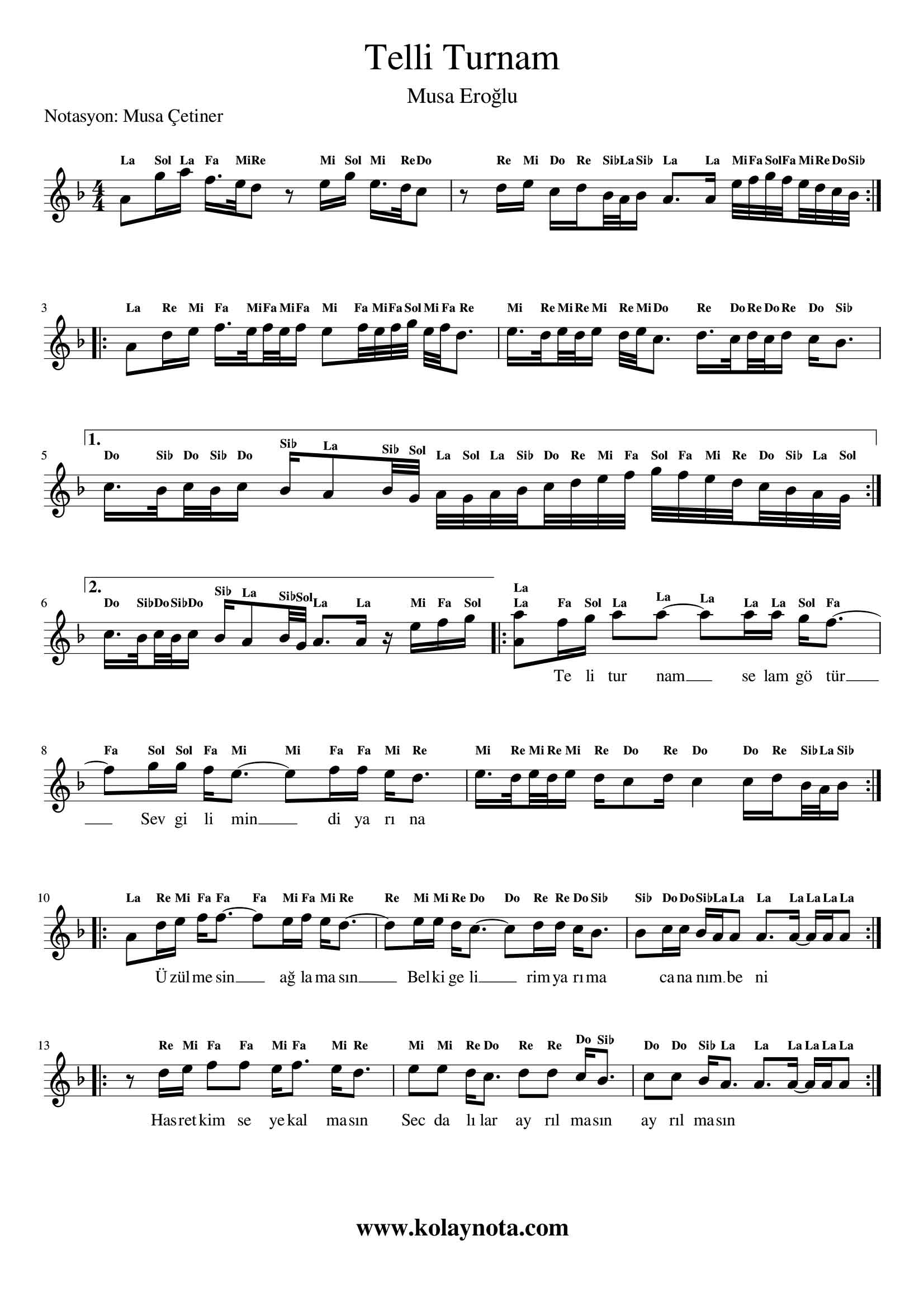 Telli Turnam Kolay Bağlama Notası »