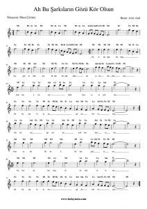Ah Bu Şarkıların Gözü Kör Olsun - Kolay Notası