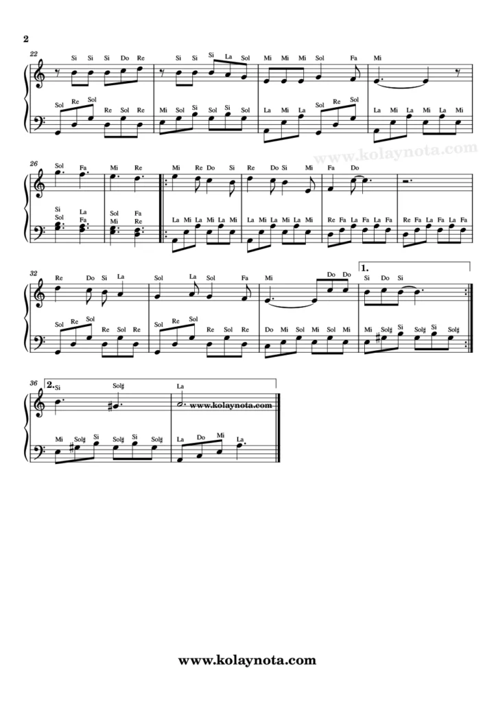 Aşk Kırıntıları - Piyano Notası - 2