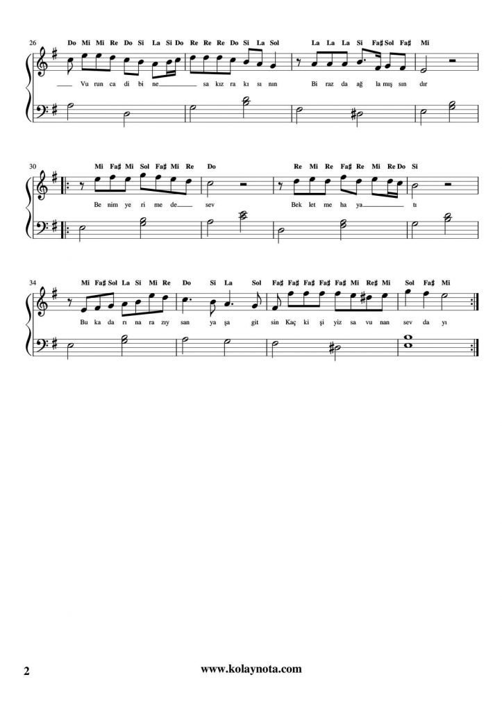 Begonvil - Kolay Piyano Notası - 2