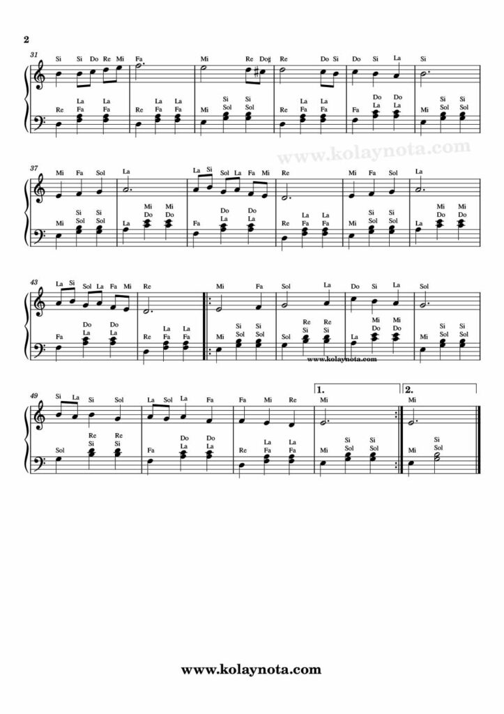 Böyle Bir Kara Sevda - Piyano Notası - 2