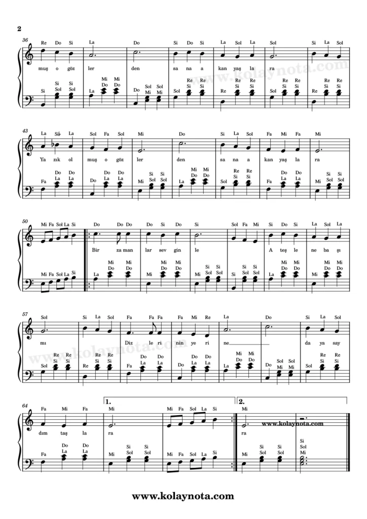 Duydum Ki Unutmuşsun - Piyano Nota - 2