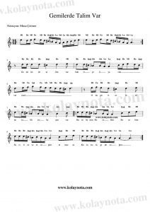 Gemilerde Talim Var - Kolay Notası
