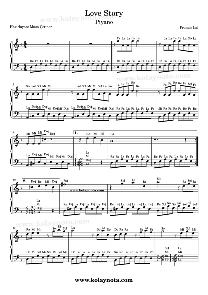 Love Story şarkısının piyano düzenlemesi