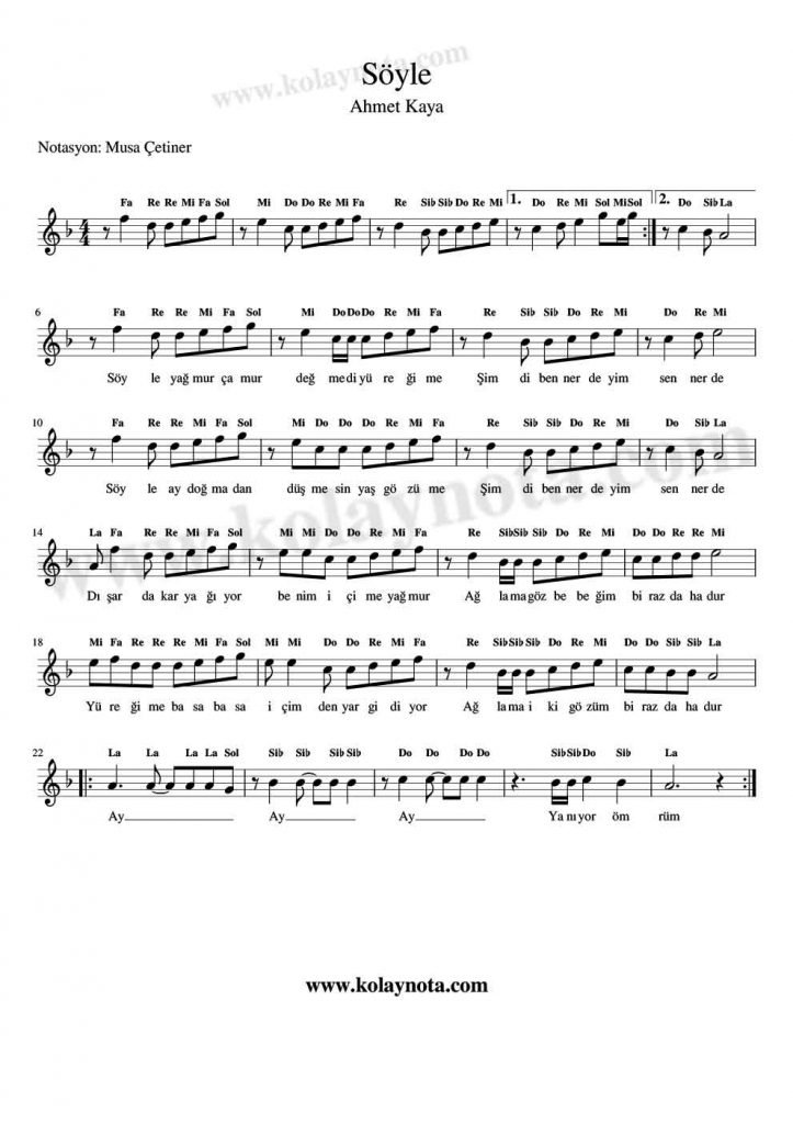 Söyle Kolay Notası