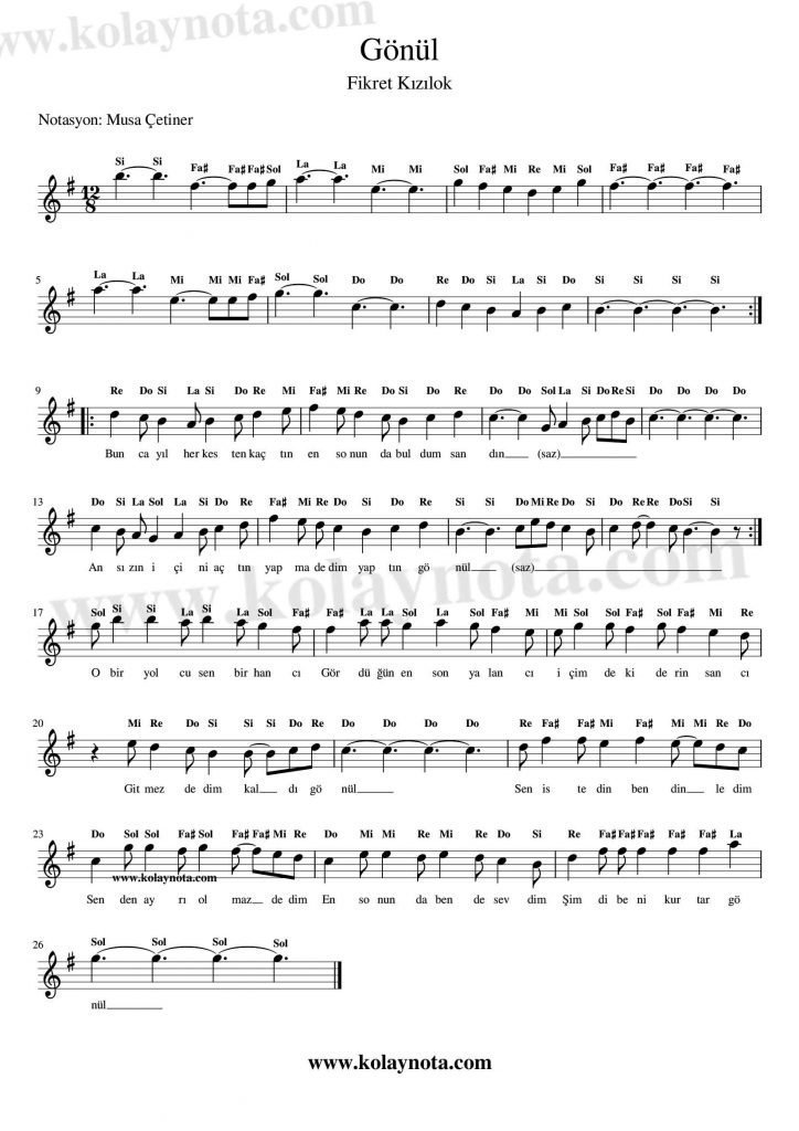 Gönül - Kolay Notası