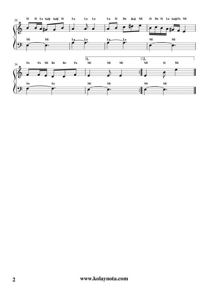 Hababam Sınıfı - Kolay Piyano Notası - 2