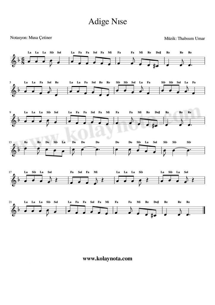 Adige Nıse / Adyge Nyse - Kolay Notası