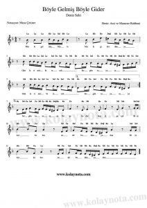Böyle Gelmiş Böyle Geçer - Kolay Notası - Re Minör