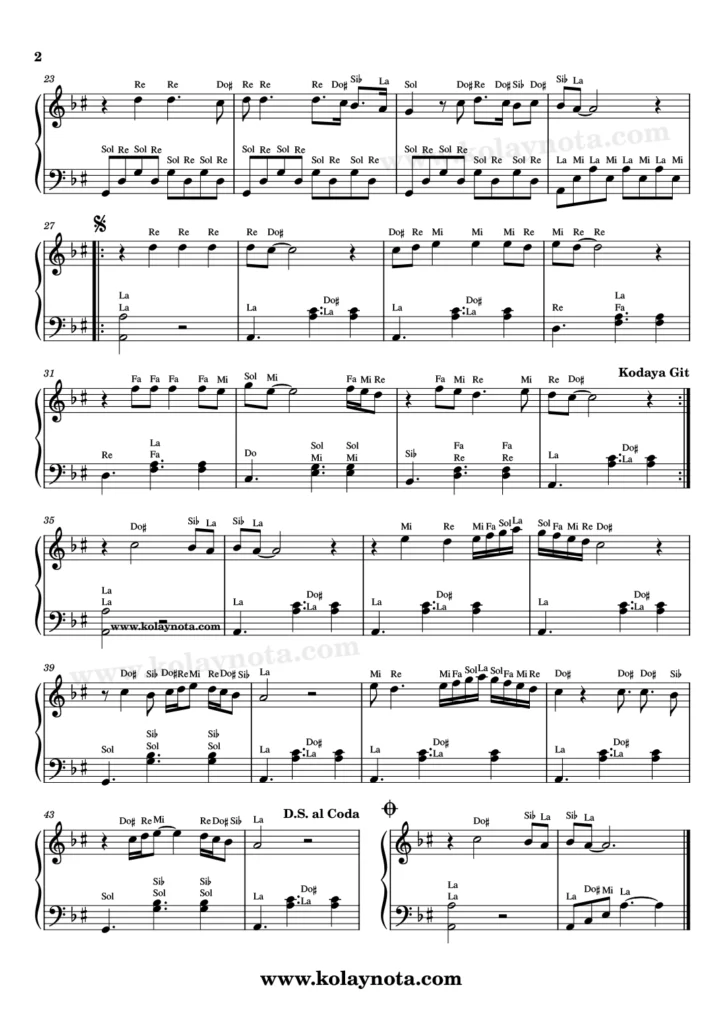 Sezen Aksu, Keskin Bıçak şarkısının piyano düzenlemesi. 2. Sayfa