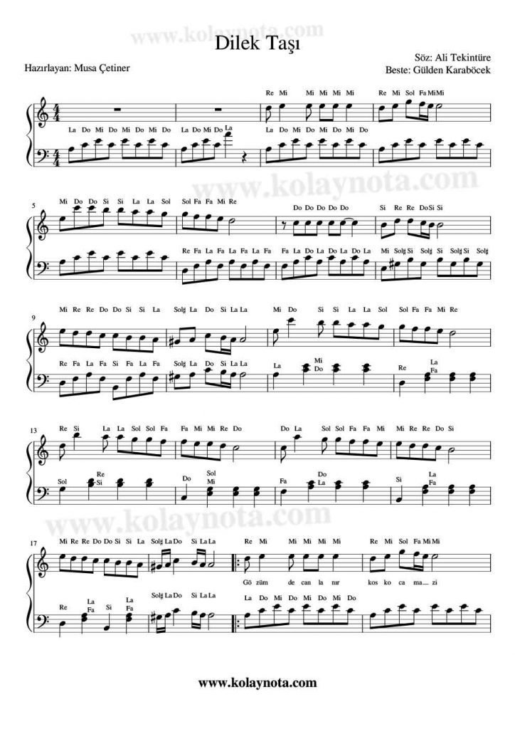 Dilek Taşı - Piyano Notaları
