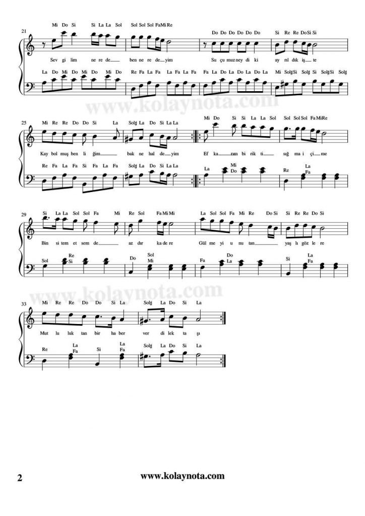 Dilek Taşı - Piyano Notaları - 2