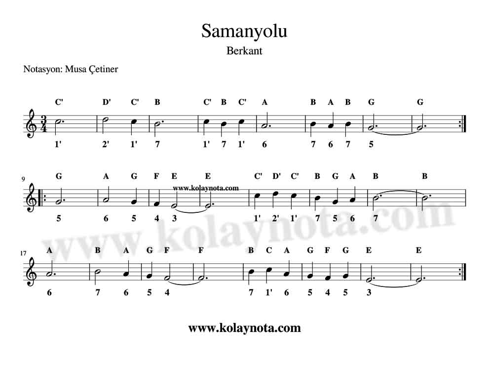 Samanyolu - Kalimba Notaları
